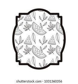 watermelon fresh fruit slice with leafs frame