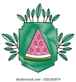 watermelon fresh fruit slice with leafs frame