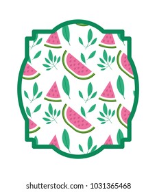 watermelon fresh fruit slice with leafs frame