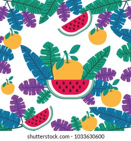 watermelon fresh fruit slice with leafs pattern