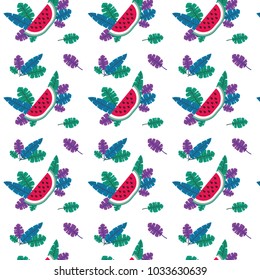 watermelon fresh fruit slice with leafs pattern