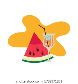 watermelon fresh fruit with tropical cocktail vector illustration design