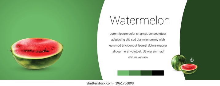 Watermelon fresh fruits and splashes, 3d vector icon set. Sweet tropical fruits 3d vector realistic, high quality