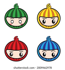 Watermelon fruit with 4 kind of colours which has 4 kind of character expression 