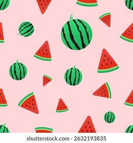 Watermelon fruit background pattern, cute fruit background vector illustration.