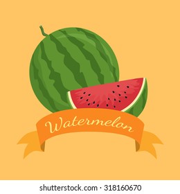 Watermelon Fruit Banner Orange. Watermelon design banner poster vector illustration with watermelon fruit in orange background.