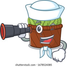 Watermelon fruit basket in Sailor cartoon character design with binocular