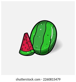 Watermelon Fruit Cartoon With Simple Gradient and Details. Vector and Illustration.