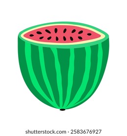 Watermelon fruit in cartoon style isolated on white background. Colorful fresh fruit element. Healthy food print. Vector illustration