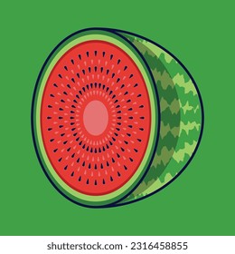 Watermelon Fruit Cartoon Vector Icon Illustration. Food Fruit Icon Concept Isolated Premium Vector. Flat Cartoon Style Suitable for Web Landing Page, Banner, Sticker, Background