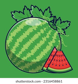 Watermelon Fruit Cartoon Vector Icon Illustration. Food Fruit Icon Concept Isolated Premium Vector. Flat Cartoon Style Suitable for Web Landing Page, Banner, Sticker, Background