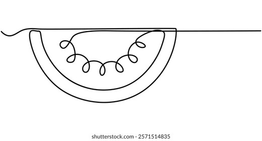 watermelon fruit continuous line vector illustration, Watermelon continuous one line drawing, fruit vector illustration, One continuous line drawing of sliced healthy organic watermelon for orchard.