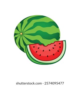 Watermelon fruit and cut watermelon fruit vector illustration isolated on white background.