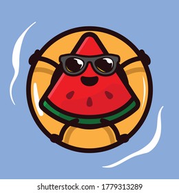 Watermelon fruit cute mascot design illustration 
