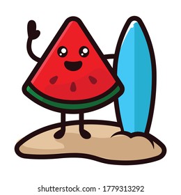 Watermelon fruit cute mascot design illustration 
