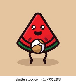 Watermelon fruit cute mascot design illustration 