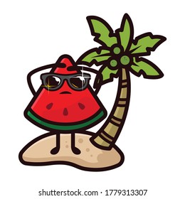 Watermelon fruit cute mascot design illustration 