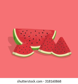 Watermelon Fruit Design Poster Vector Illustration with Red Pink Background