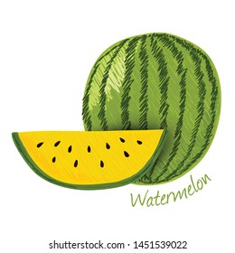 Watermelon, fruit doodle drawings vector illustration.