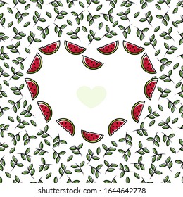 Wassermelonen Obstflache mit Blättern Vektorillustration Hintergrund nahtlose Muster. Skalierbar und editierbar. Vektorillustration Muster für Textilien, Druck, Stoff, Hintergrund, Tapete, Hintergrund.