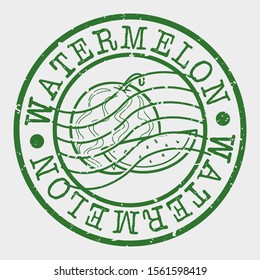 Watermelon Fruit Food Stamp Postal. Doodle Silhouette Seal. Round Design. Juice Vector Icon. Design Retro Taste Flavor.