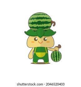 Watermelon Fruit Graphic Vector Illustration, Nice Design For Fruit and Vegetable Theme, for boys, girls, kindergartners, preschool. cute, chibi, colorful visuals. for stickers, visual elements, etc.