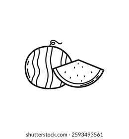 Watermelon Fruit Hand drawn Outline Illustration