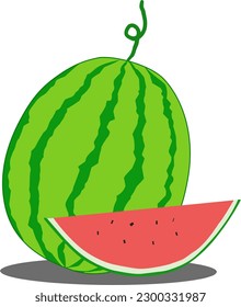 Watermelon fruit has green skin and red fruit