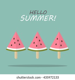 Watermelon fruit ice cream. flat style greeting card