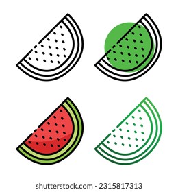 Watermelon fruit icon design in four variation color