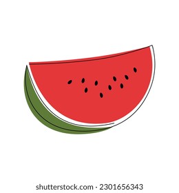 Watermelon fruit icon. Line continuous hand drawn illustration. Abstract drawing. Minimal linear silhouette. Minimal design, outline print, banner, card, brochure, logo, menu, sign.