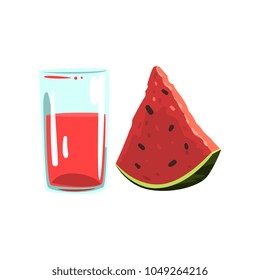 Watermelon fruit juice, glass of natural vegetarian drink, healthy organic food vector Illustration on a white background