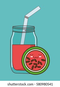 watermelon fruit juice kawaii food icon image vector illustration design 