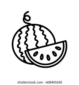 watermelon fruit with leaf line icon black on white
