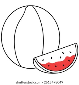 Watermelon Fruit Line Art Vector for Kids Hand Drawing and Learning – Simple Tropical Fruit Outline Illustration