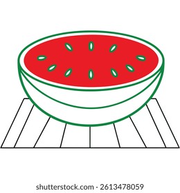 Watermelon Fruit Line Art Vector for Kids Hand Drawing and Learning – Simple Tropical Fruit Outline Illustration