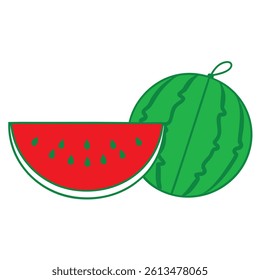 Watermelon Fruit Line Art Vector for Kids Hand Drawing and Learning – Simple Tropical Fruit Outline Illustration