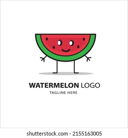 Watermelon fruit logo design with happy expression.