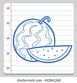 Watermelon Fruit Notebook School Doodle vector illustration sketch.