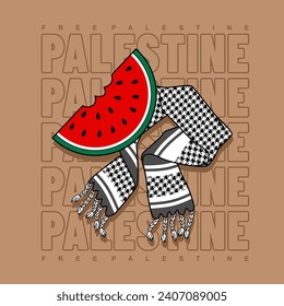watermelon fruit Palestinian flag, cartoon vector illustration