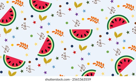 Watermelon fruit pattern background. Vector of Watermelon fruit icon. Perfect for textile, fabric, print, web, business, advertising, social media, many more. SSTKbackgrounds 
