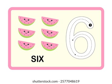 Watermelon Fruit Printable Number, Tracing Guide Flashcards