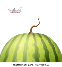 Watermelon fruit. Realistic 3d sweet dessert ripe food. Healthy juicy summer berry, vacation symbol. Fresh vitamin nutrition. Isolated illustration, white background, retail advertising poster design