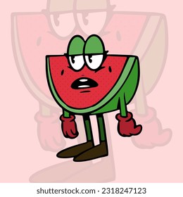 Watermelon Fruit Retro Mascot Illustration