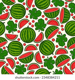 Watermelon fruit seamless pattern background illustration for label product, shop logo, stamp, banner, and more