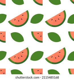 watermelon fruit seamless pattern in bright pink color on white background