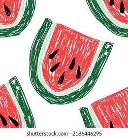 Watermelon fruit seamless pattern. Food sketch illustration. Natural background