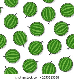 Watermelon Fruit Seamless Pattern On A White Background. Fresh Watermelon Icon Vector Illustration