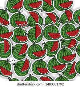 watermelon fruit seamless pattern pixel art. For Fabric, Textille, wallpaper. EPS 10