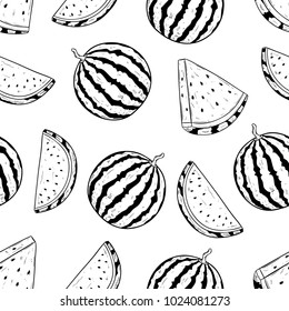 watermelon fruit in seamless pattern with sketch or hand drawn style